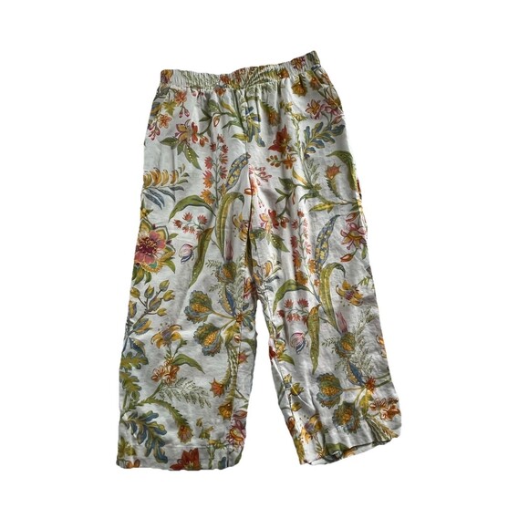 Floral Linen Blend Wide Leg Pants Size M Boho Botanical Resort Summer - Picture 3 of 11